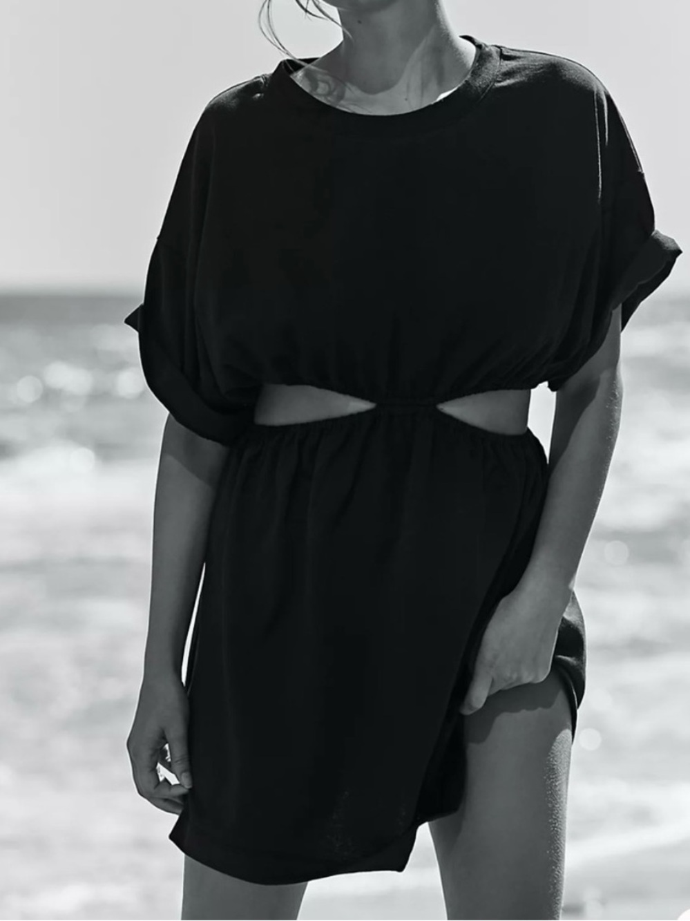 FREE PEOPLE BEACH Dandelion Mini Dress in Black NEW Size L